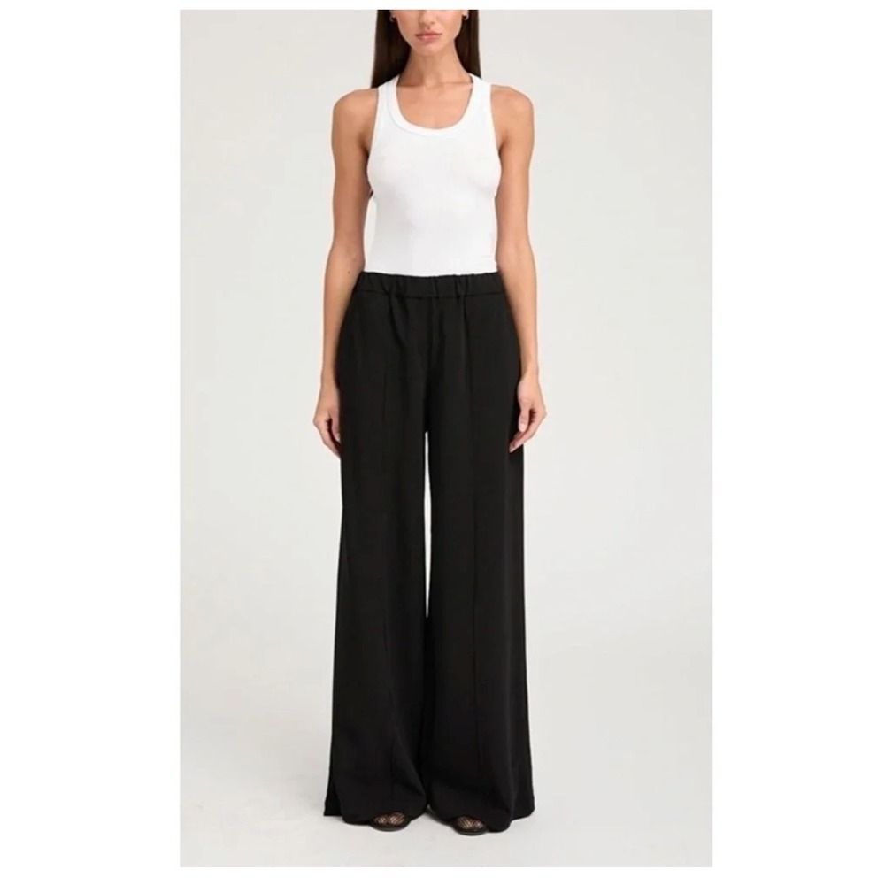 SPRWMN Pleated Crepe Wide Leg Trouser Pant Women XL Black High Rise Minimalist